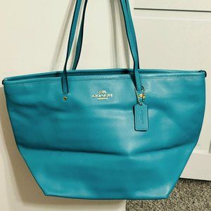 Coach Turquoise Blue Leather Street Zip Tote